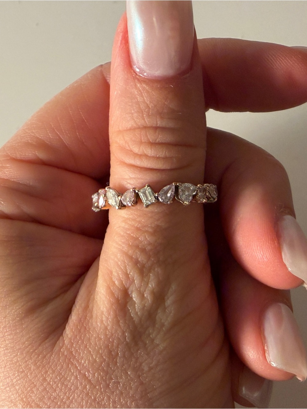 Pink & White 9 Diamond-Cut Mixed Shape Eternity Ring in 18K White & Rose Gold